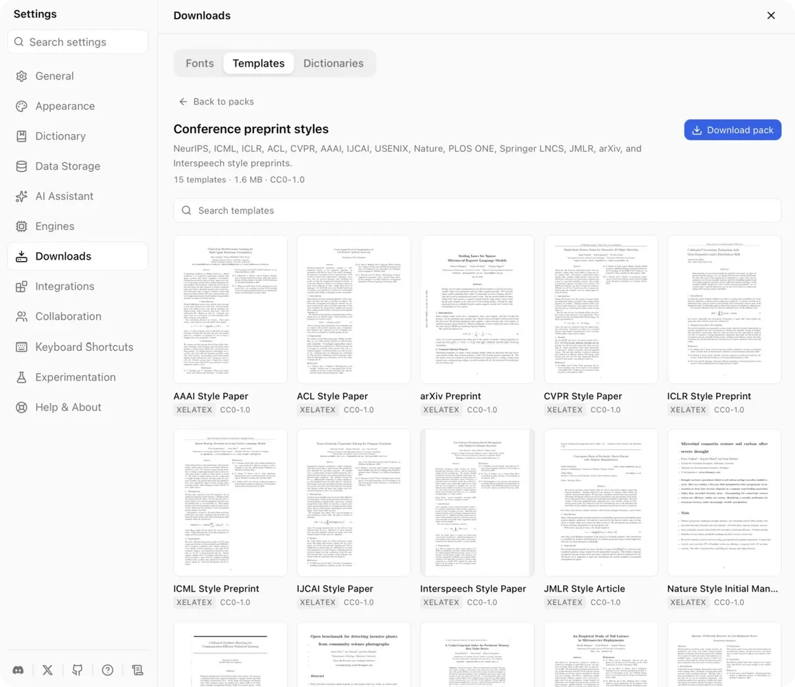The template pack downloads with conference preprint styles